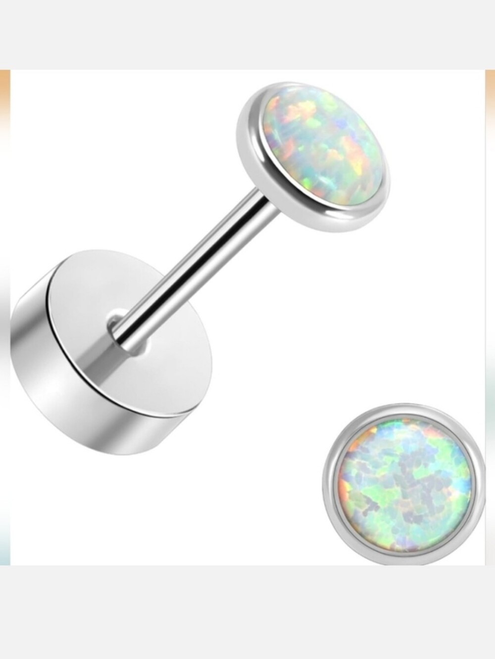 Iridescent Opal and Silver Barbell Earring